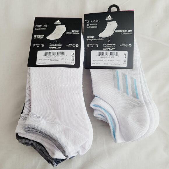 Adidas Superlite Socks Womens 5-10 9 Pair No Show Climalite Climacool Ankle - Picture 3 of 6